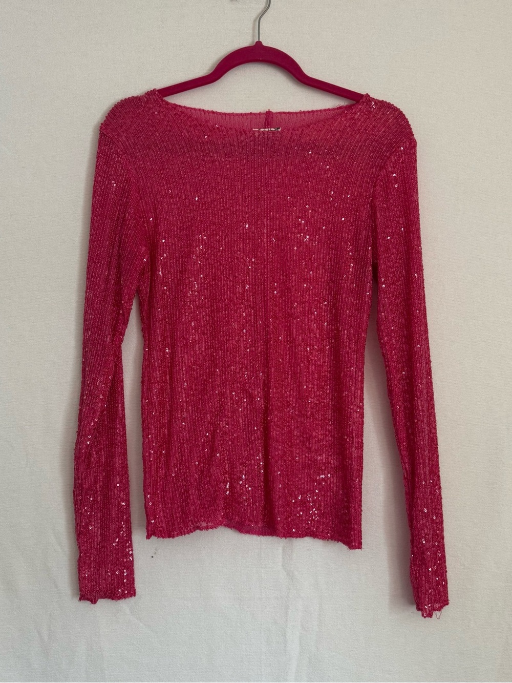 Free People Hot Pink Sequin Long Sleeve Top